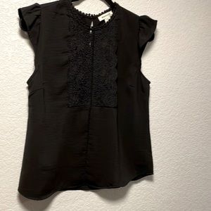 Monteau Sz M black sleeveless ruffle sleeves women’s shirt blouse w lace detail